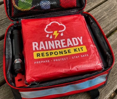 Customized rain ponchos for emergency and safety kits